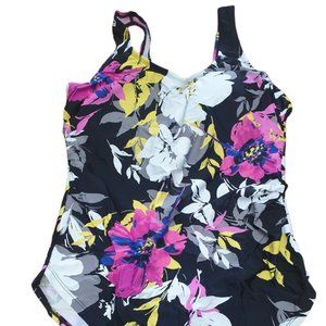 Swimsuits For All Beach Belle Fuschia Yollow Flowers One-Piece Swimsuit